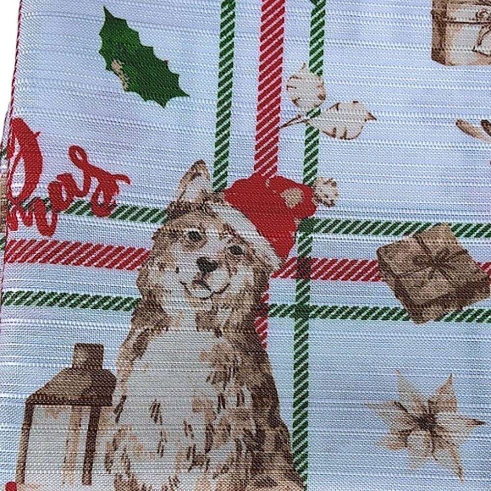 Christmas Shower Curtain Fabric Tartan Buffalo Plaid Dog Print Red White 70 x 72 - Picture 6 of 16